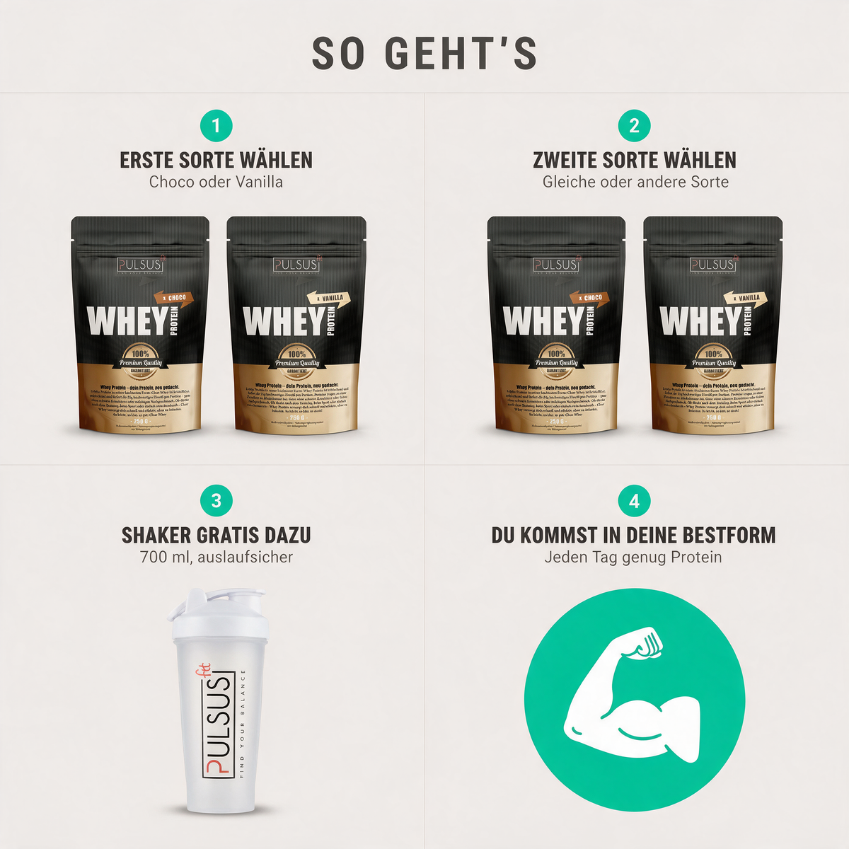 So geht's: erste Sorte wählen, zweite Sorte wählen, Shaker gratis dazu